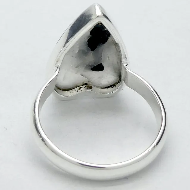 Tourmaline in Clear Quartz Ring, Heart Shaped Cabochon, 925 Silver