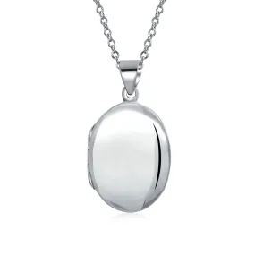 Traditional Keepsake Photo Locket Necklace - Holds Pictures Silver Pendant