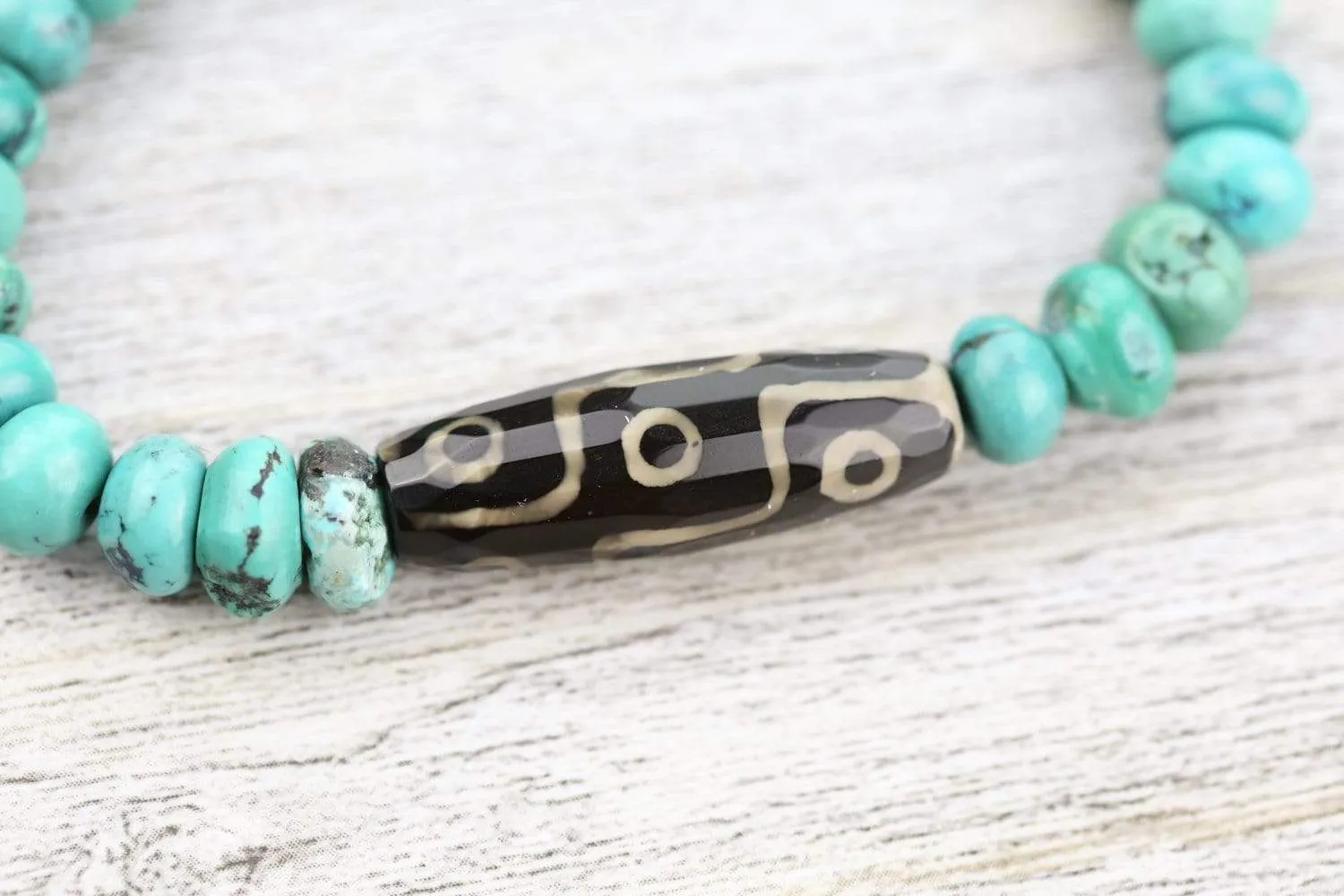 True Turquoise and Dzi Bracelet