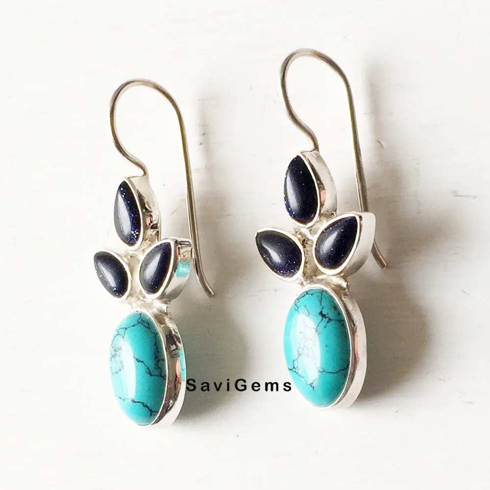 Turquoise & Blue Sunstone Sterling Silver Earring