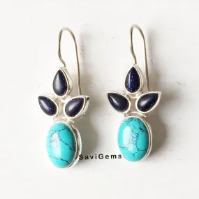 Turquoise & Blue Sunstone Sterling Silver Earring