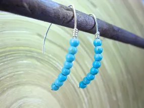 Turquoise Bead Line 925 Sterling Silver Ear Wire Earrings