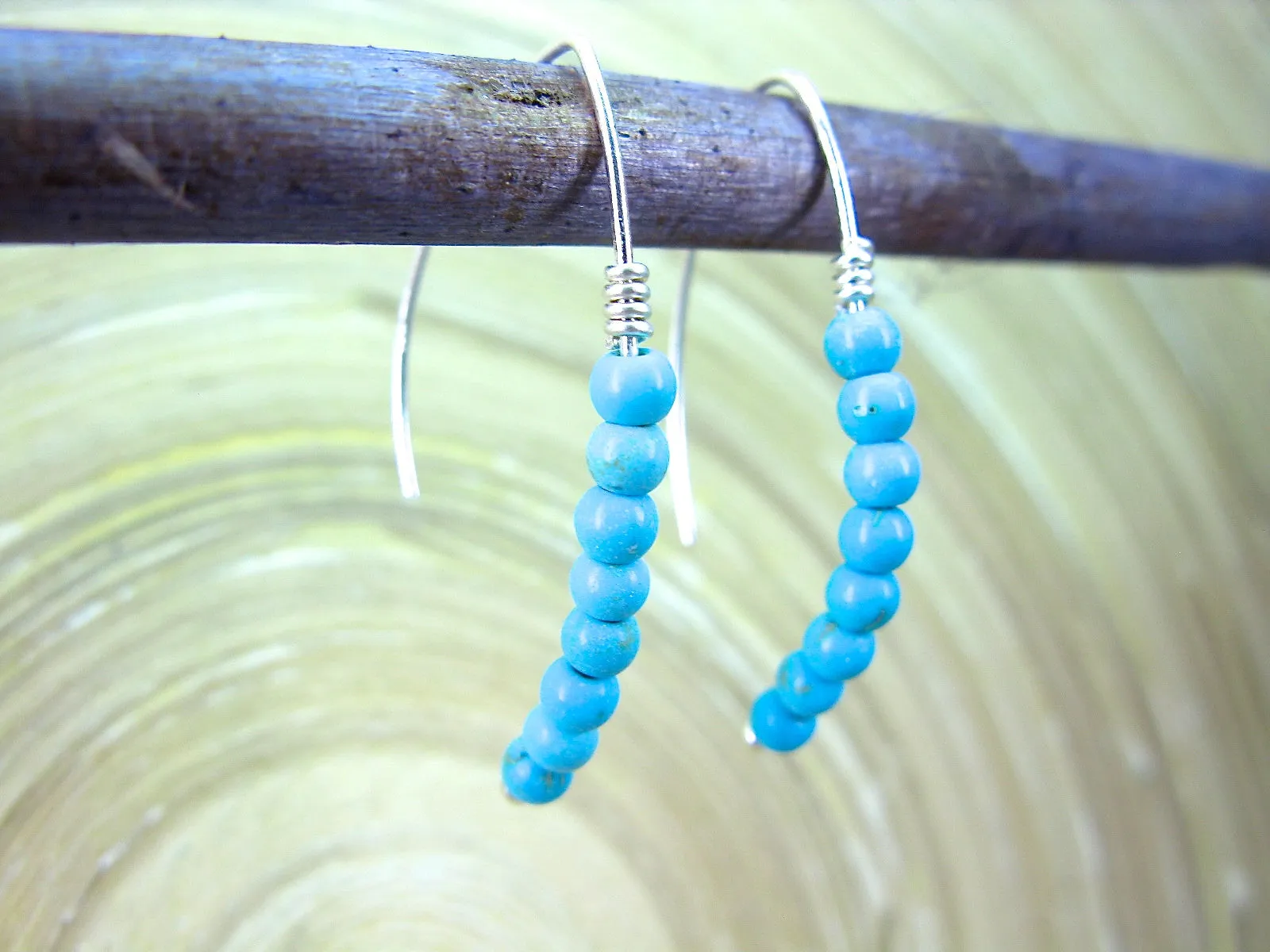 Turquoise Bead Line 925 Sterling Silver Ear Wire Earrings