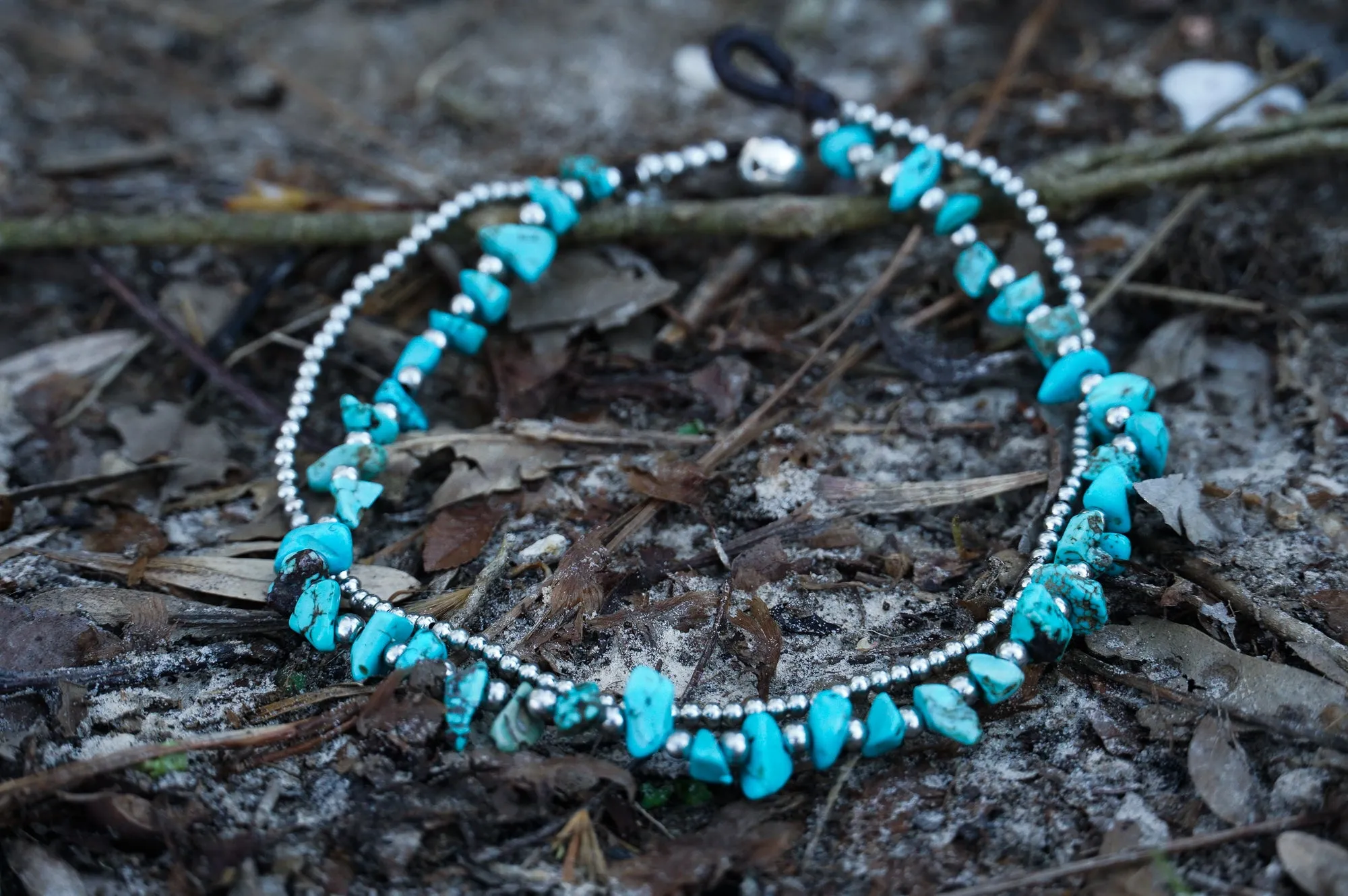 Turquoise Chip Stone Boho Silver Anklet