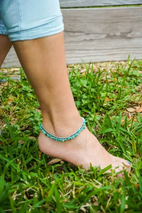 Turquoise Chip Stone Boho Silver Anklet