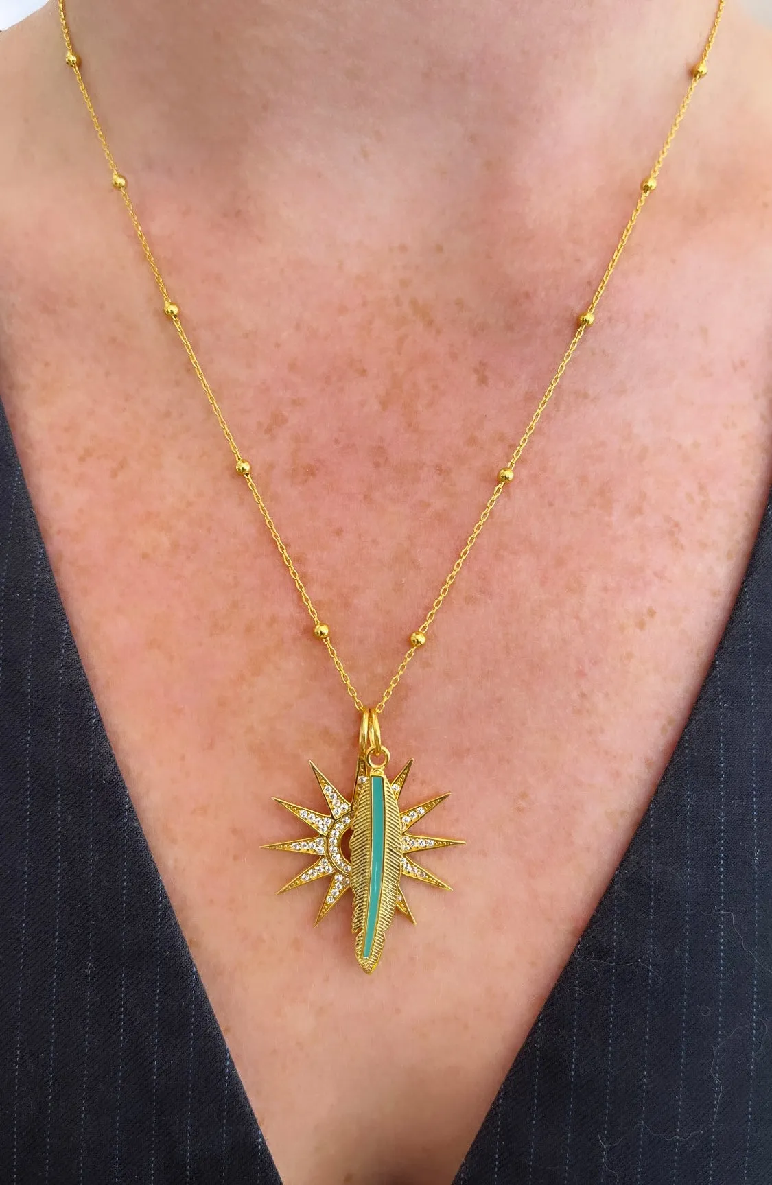 Turquoise Feather Charm