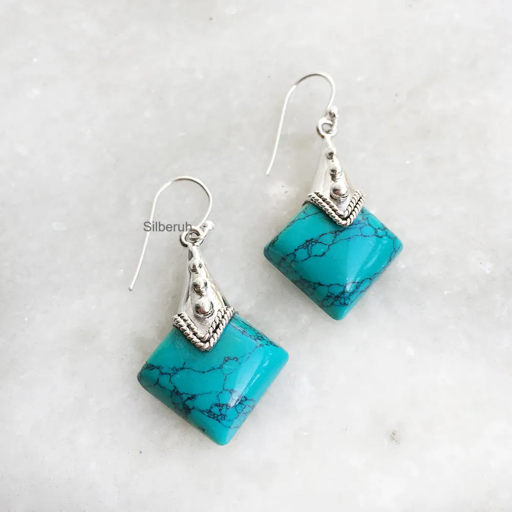 Turquoise Tribal Silver Earring