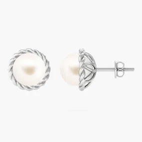 Twisted Rope Framed Pearl Solitaire Stud Earrings
