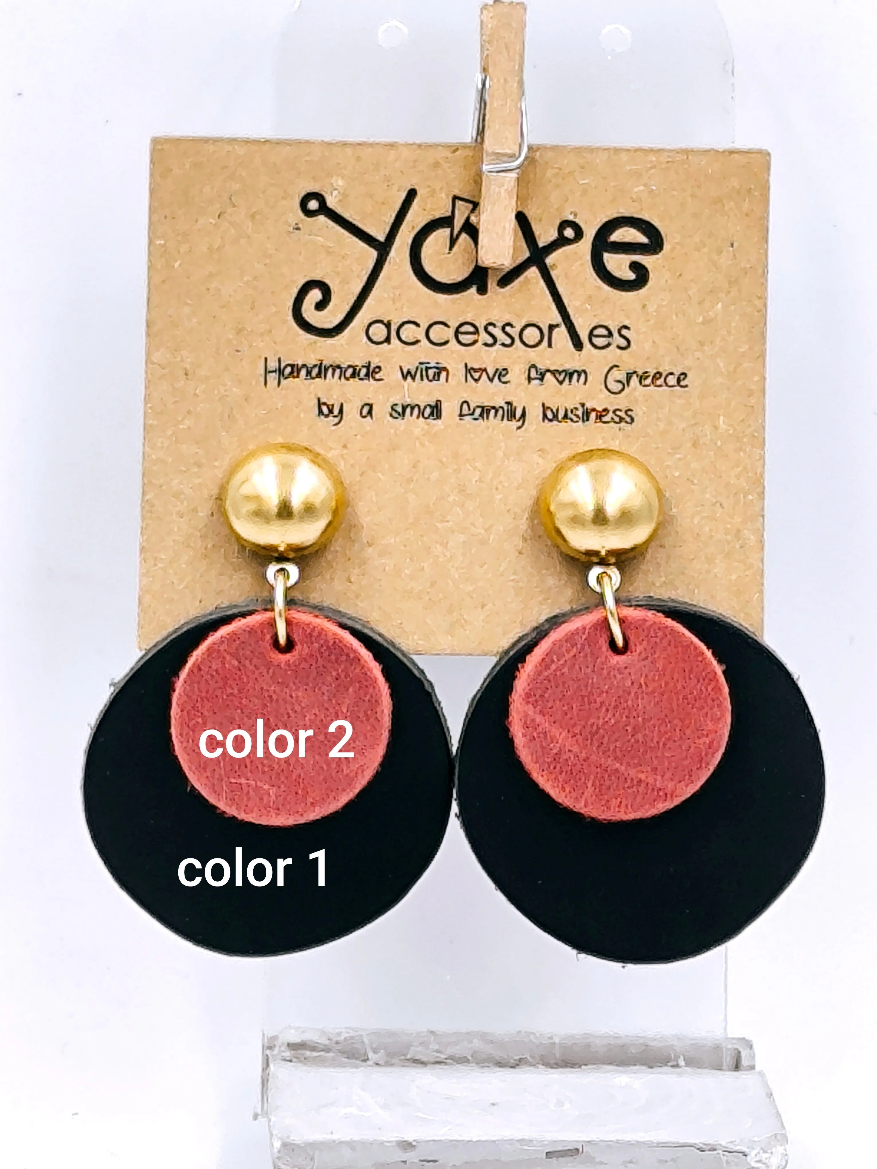 Two circles long leather earrings