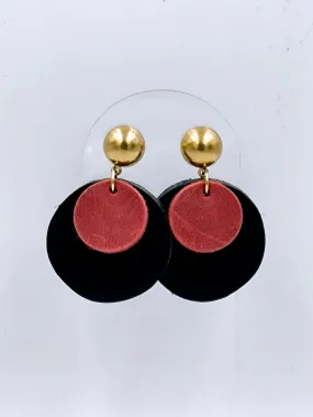 Two circles long leather earrings