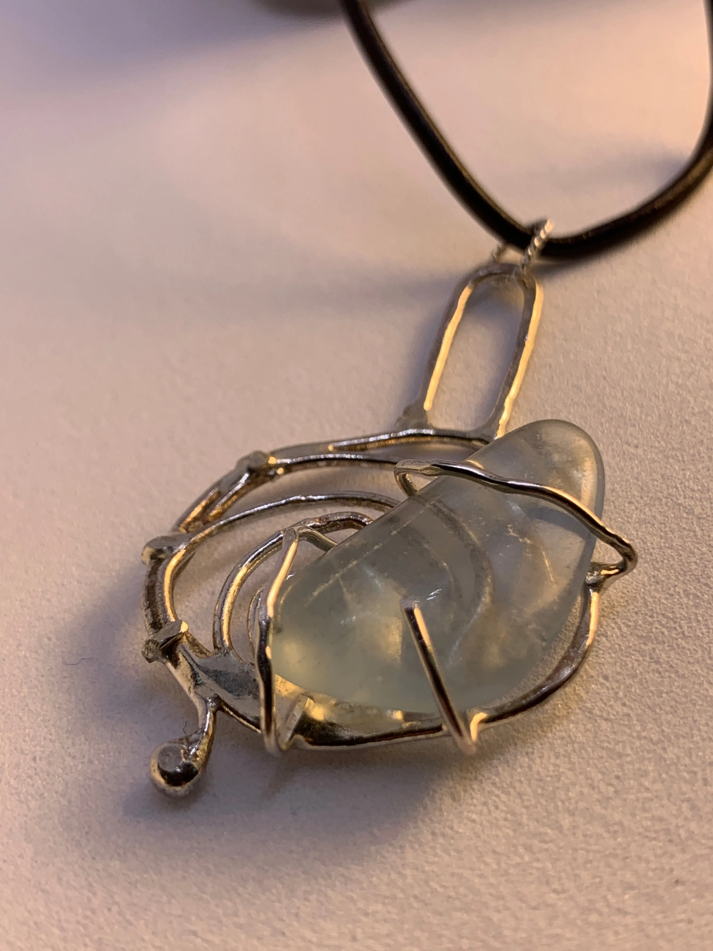 Unique Abstract Fluorite Sterling Silver Pendant