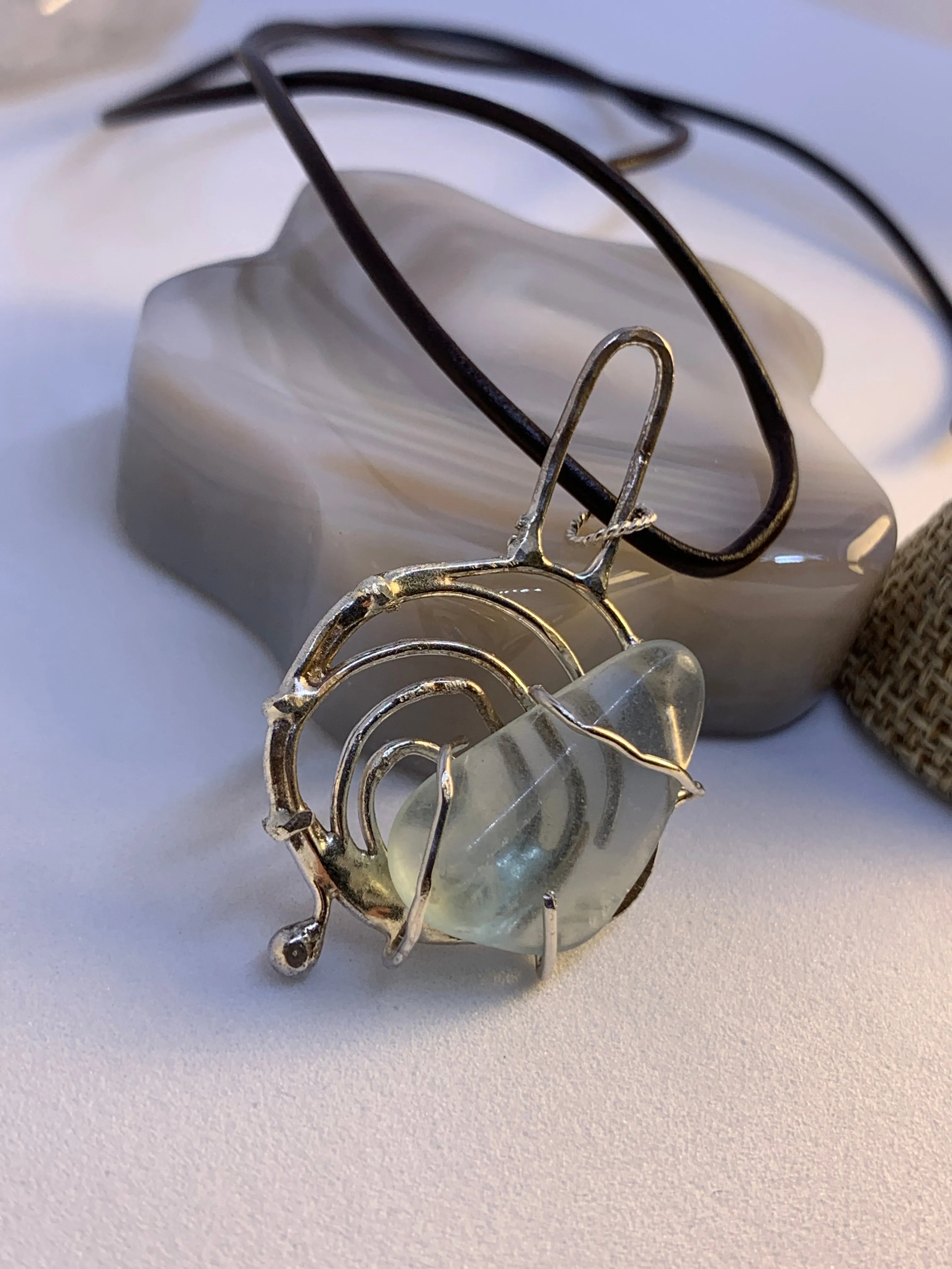 Unique Abstract Fluorite Sterling Silver Pendant