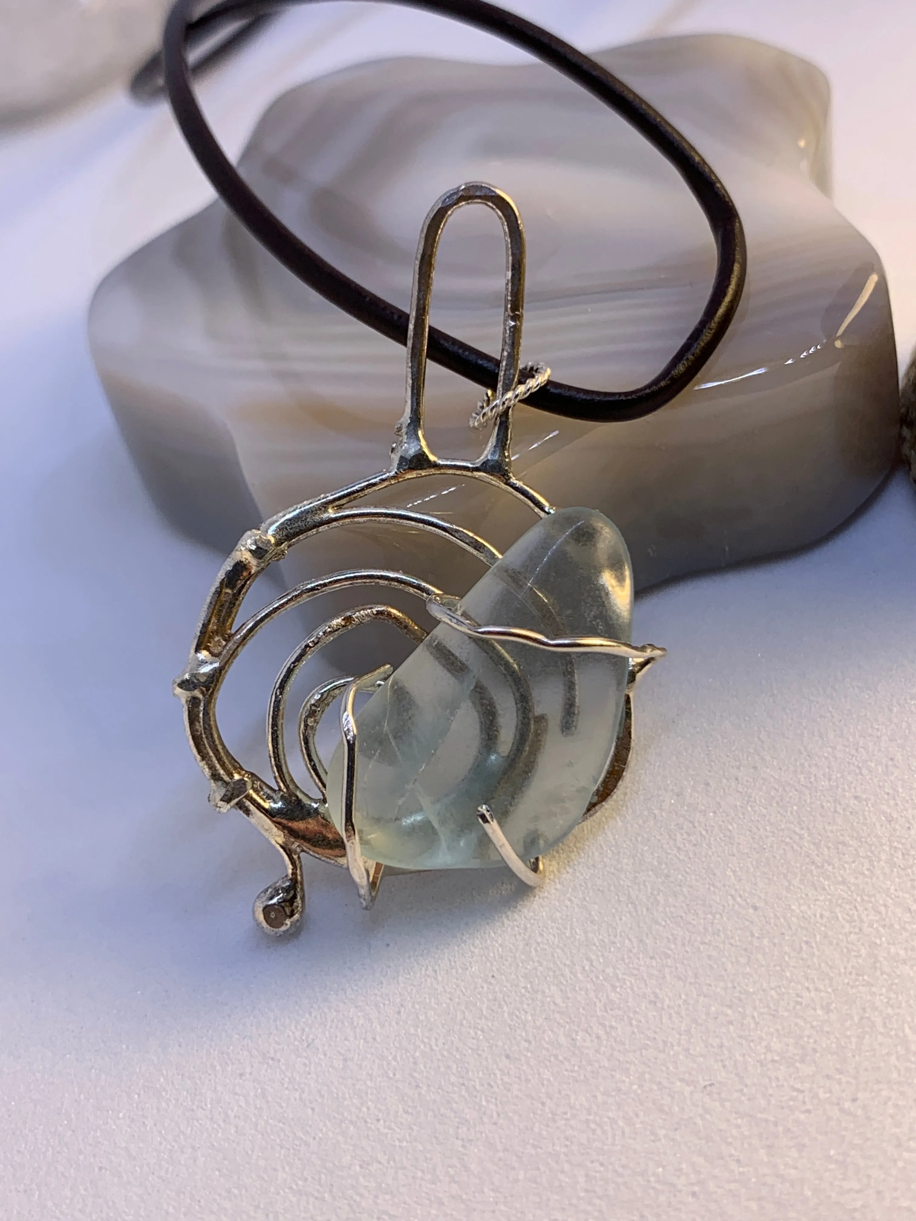 Unique Abstract Fluorite Sterling Silver Pendant