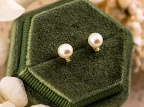 Vintage Pearl and Diamond earrings vintage pearl stud earrings 10k solid gold cultured pearl earrings