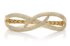 WIDE 2.76CT ROUND DIAMOND 18KT YELLOW GOLD CRISS CROSS LOVE KNOT BANGLE BRACELET