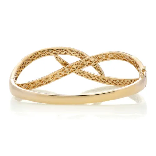 WIDE 2.76CT ROUND DIAMOND 18KT YELLOW GOLD CRISS CROSS LOVE KNOT BANGLE BRACELET