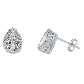 Zola 18k White Gold Plated Sterling Silver Teardrop Stud Earrings with Simulated Diamond Crystals
