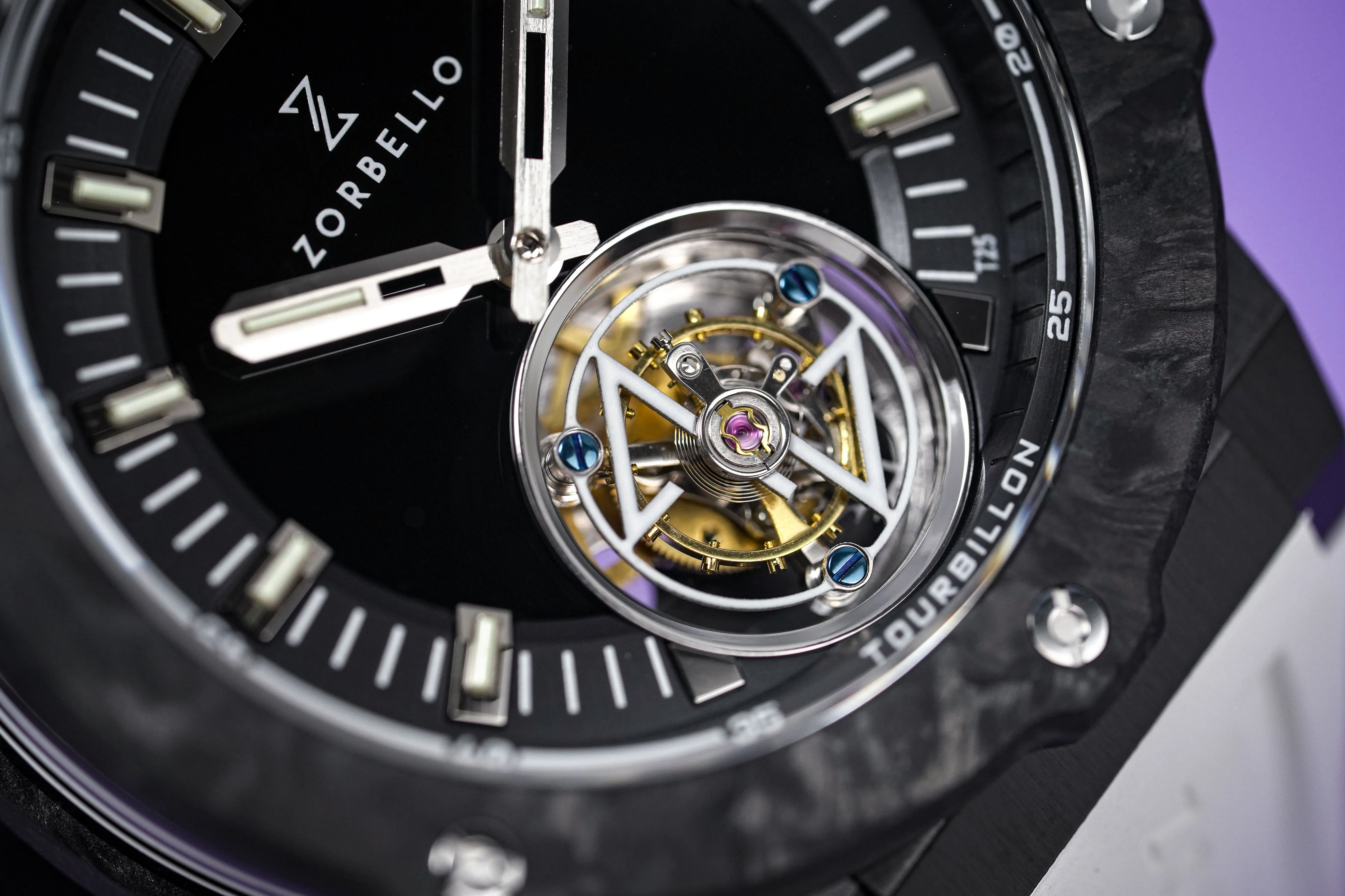 Zorbello Watch T2 Tourbillon White Tritium Tubes ZBAC002 *Free Watch Winder*