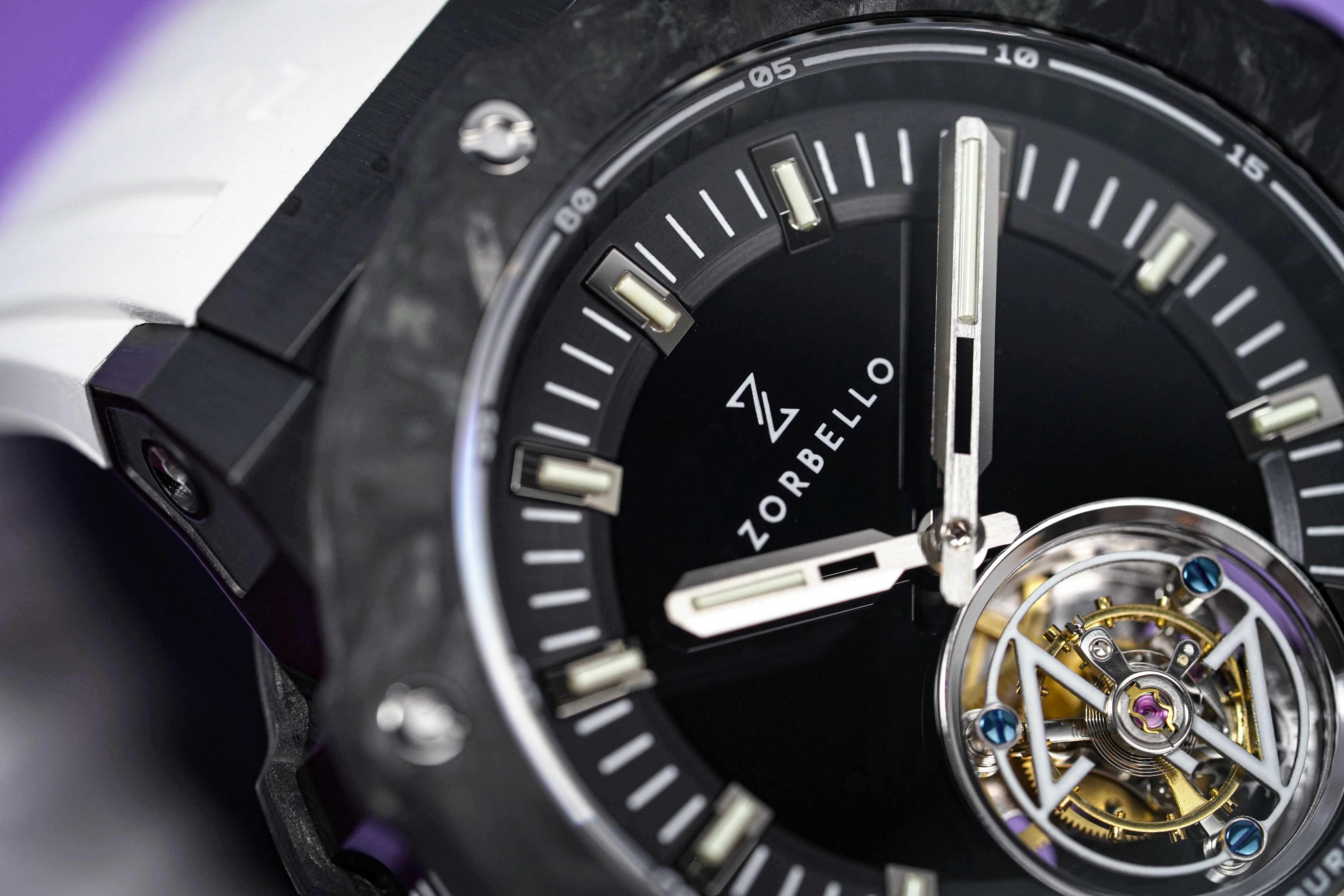Zorbello Watch T2 Tourbillon White Tritium Tubes ZBAC002 *Free Watch Winder*