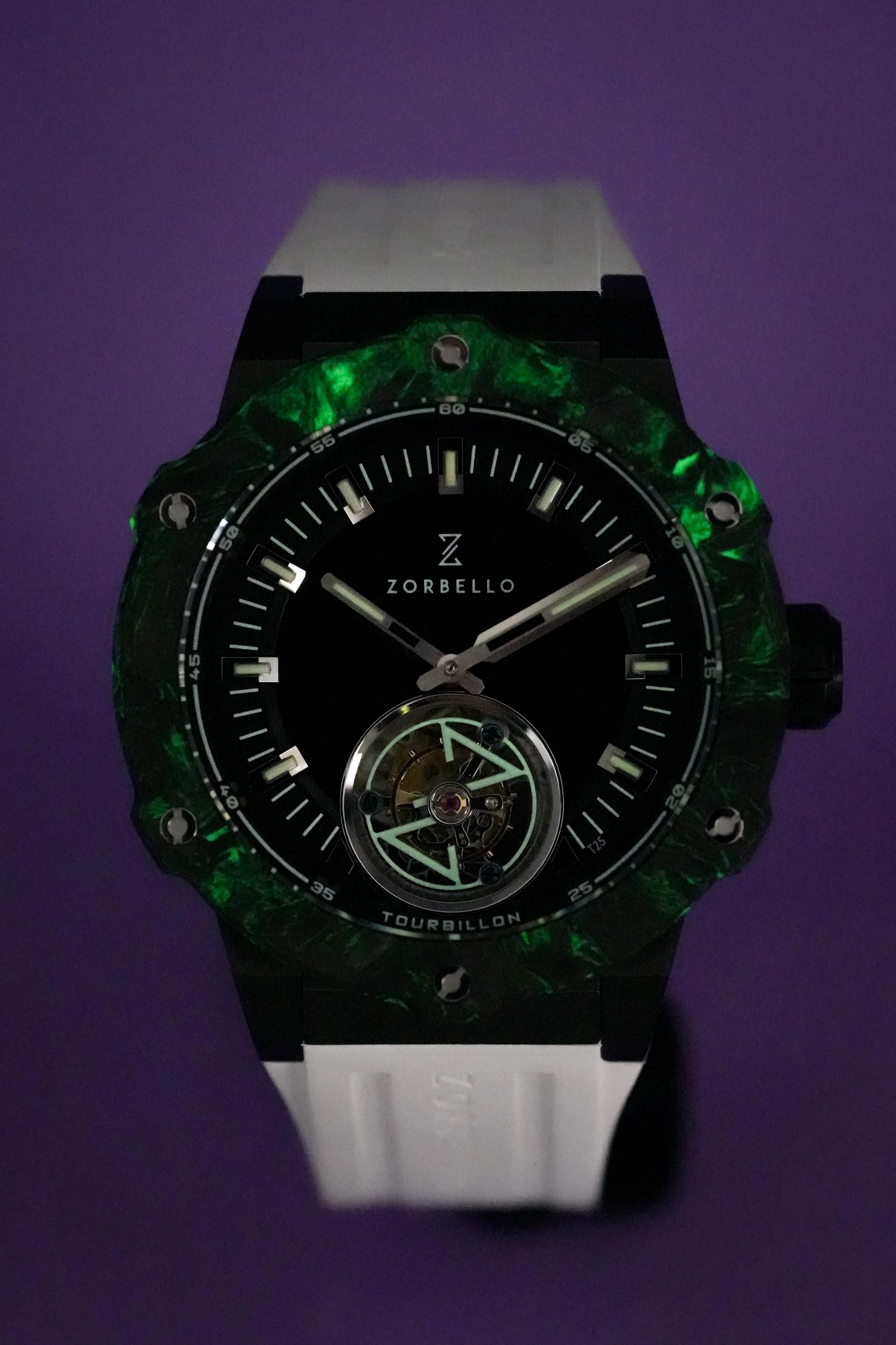 Zorbello Watch T2 Tourbillon White Tritium Tubes ZBAC002 *Free Watch Winder*