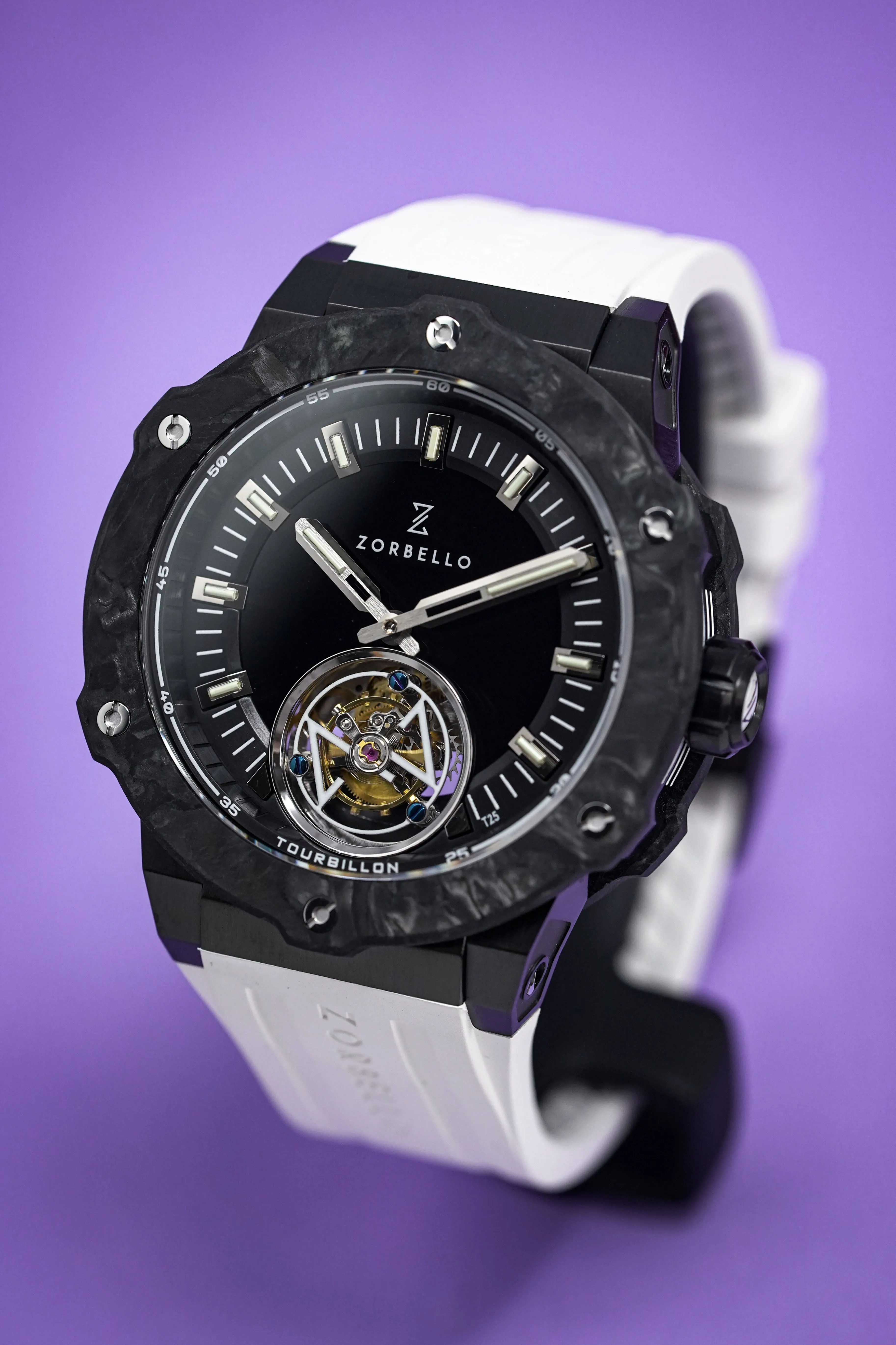 Zorbello Watch T2 Tourbillon White Tritium Tubes ZBAC002 *Free Watch Winder*