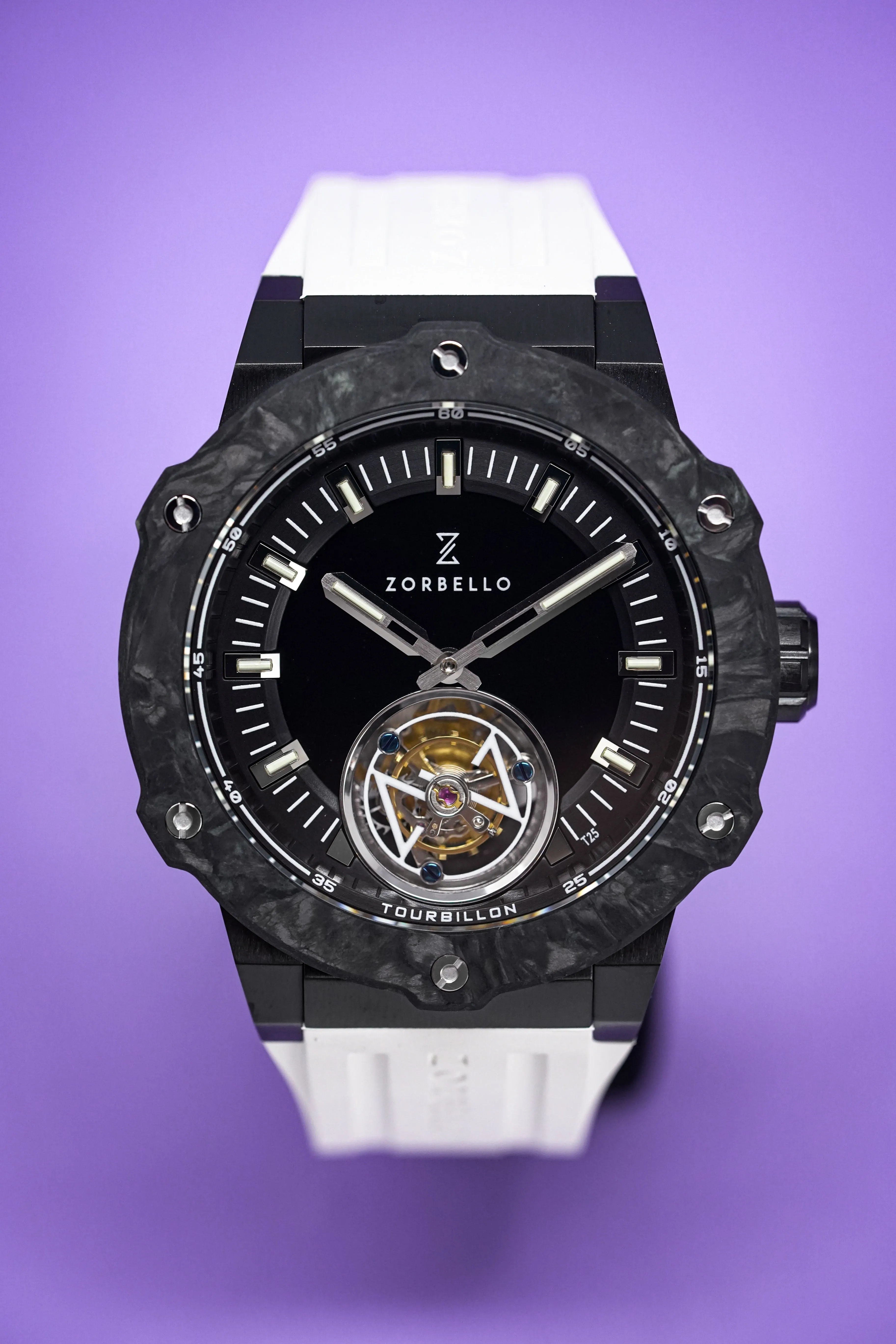 Zorbello Watch T2 Tourbillon White Tritium Tubes ZBAC002 *Free Watch Winder*