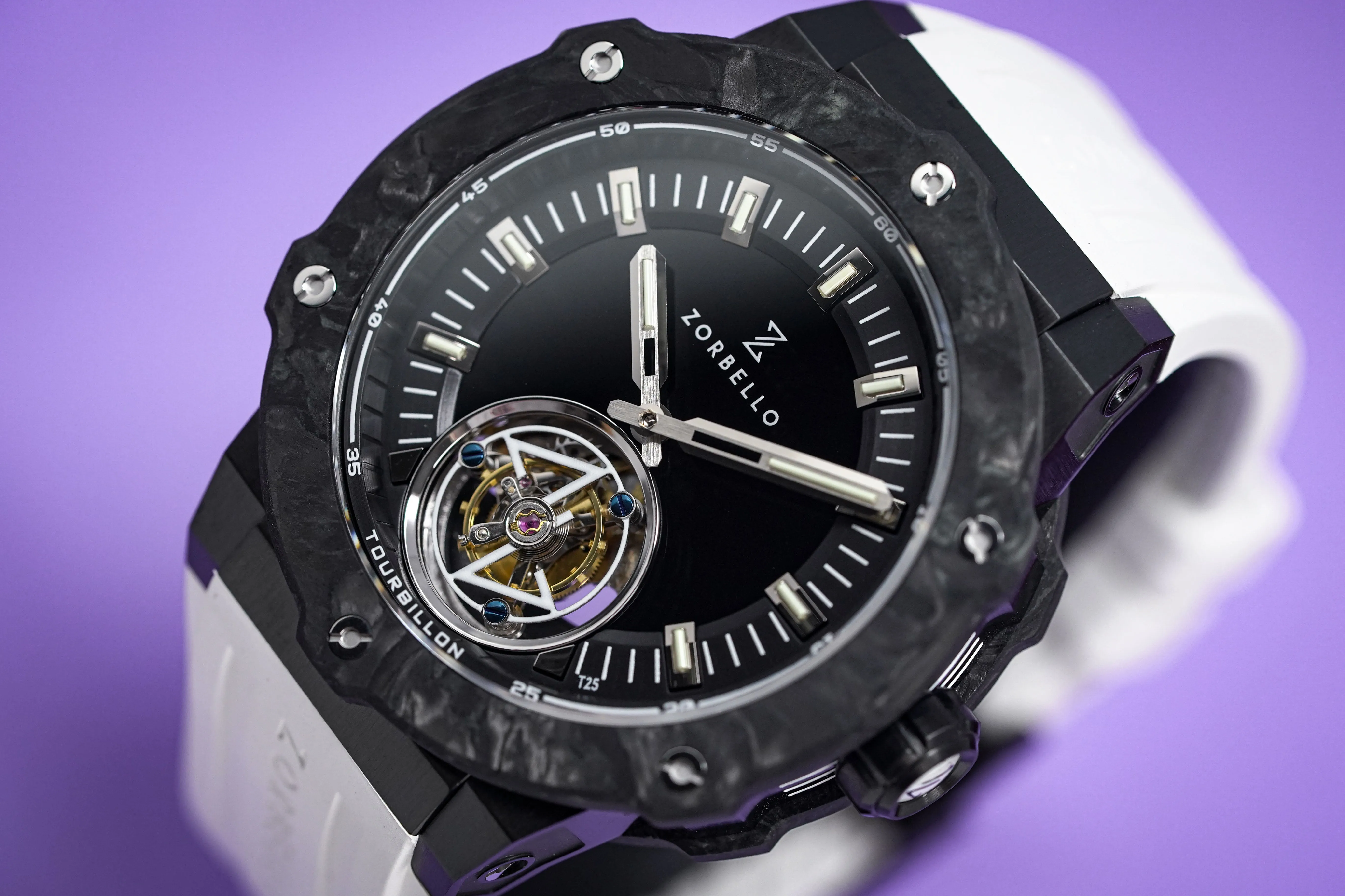 Zorbello Watch T2 Tourbillon White Tritium Tubes ZBAC002 *Free Watch Winder*