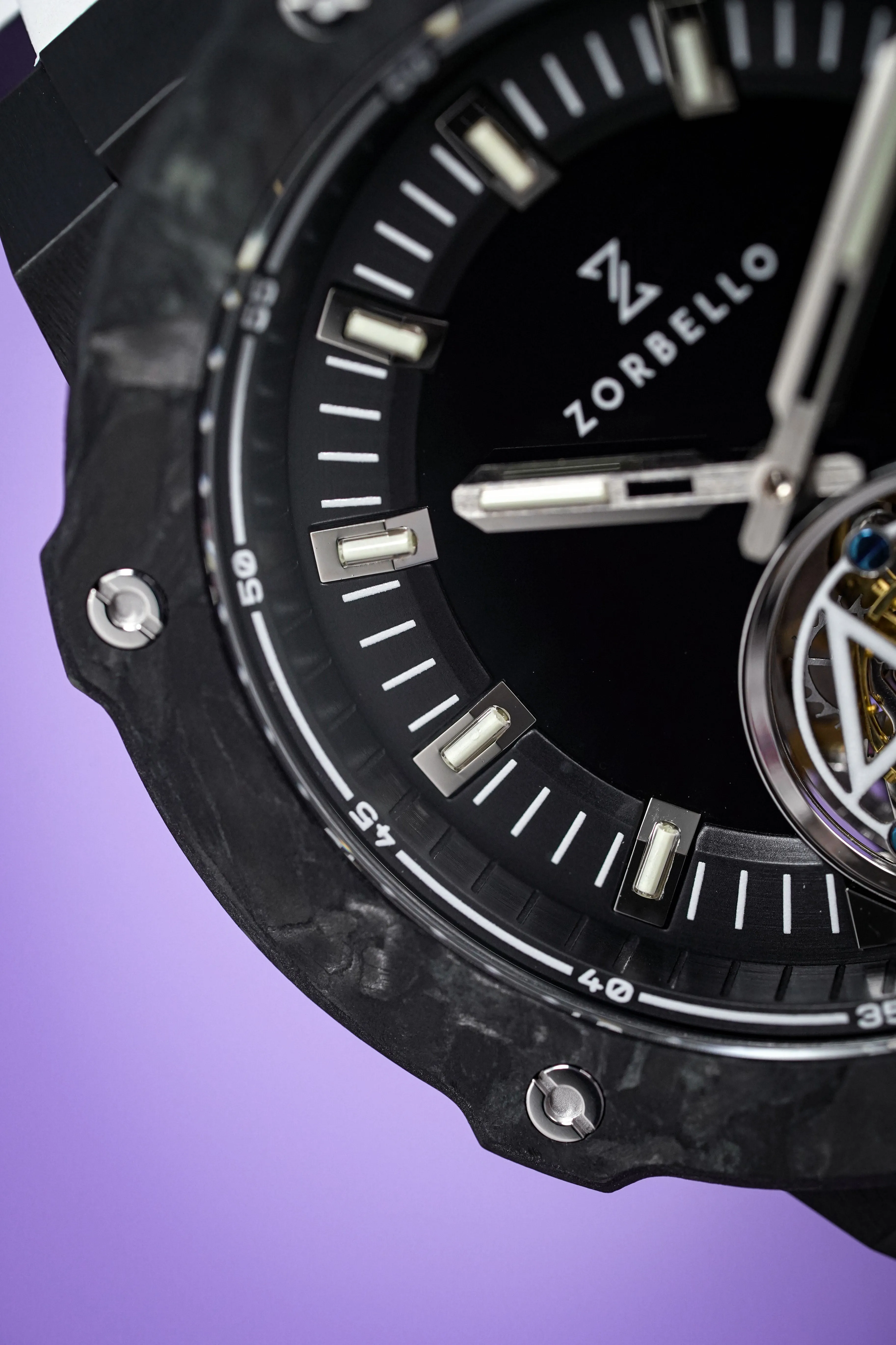 Zorbello Watch T2 Tourbillon White Tritium Tubes ZBAC002 *Free Watch Winder*