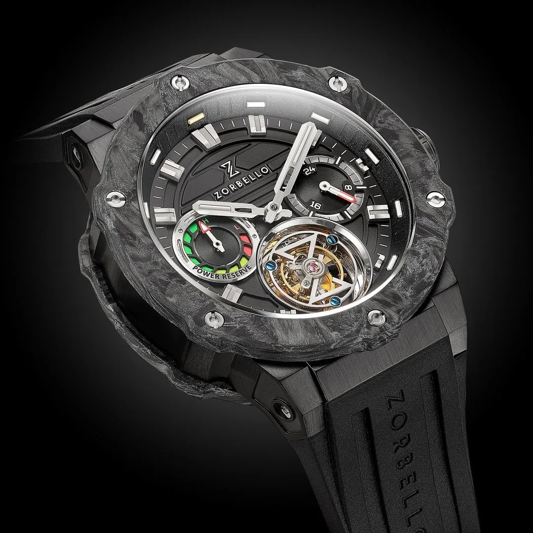 Zorbello Watch T3 Tourbillon Black Super-Luminova® Tritium ZBAD001 *Free Watch Winder*