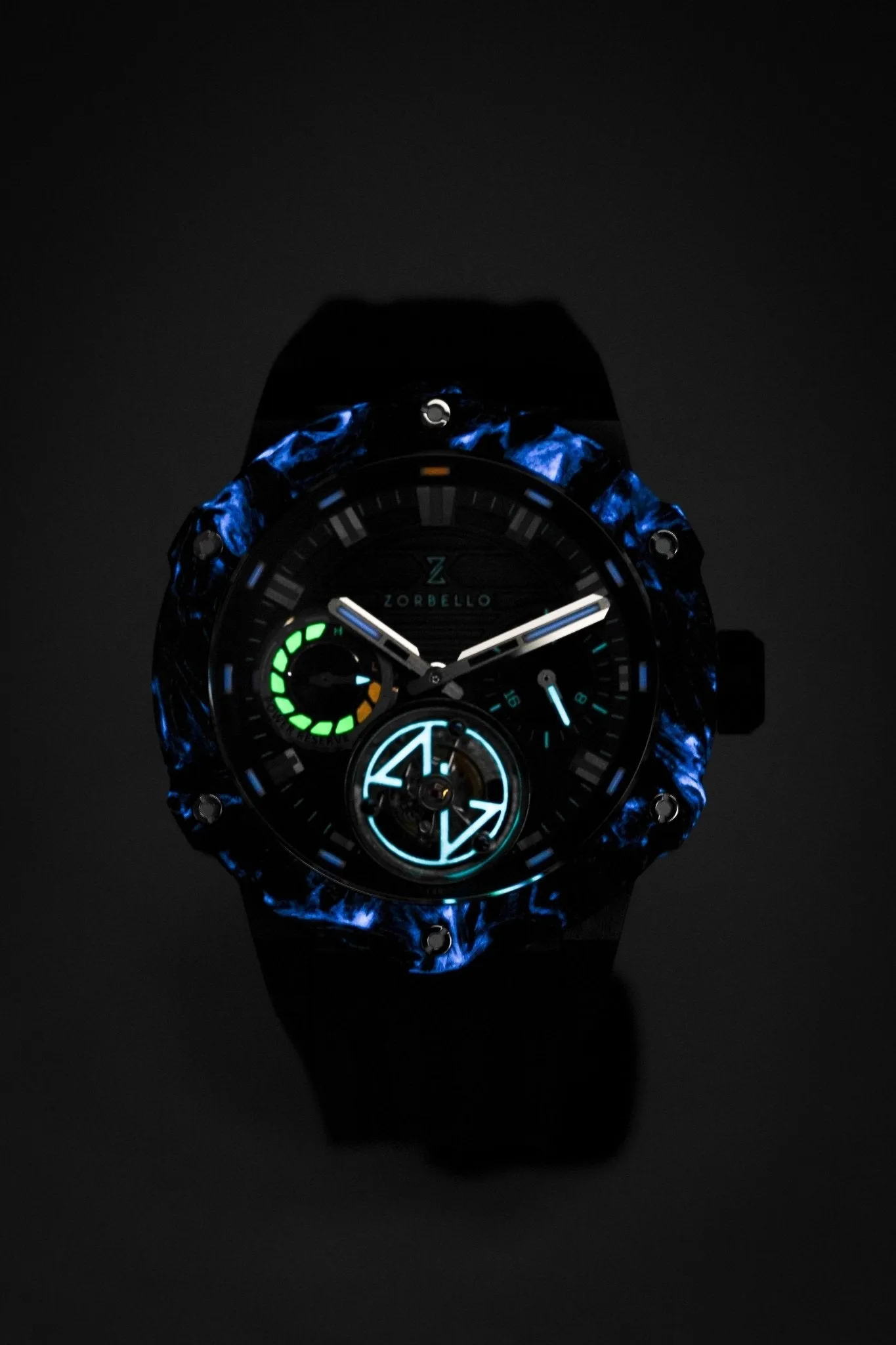 Zorbello Watch T3 Tourbillon Black Super-Luminova® Tritium ZBAD001 *Free Watch Winder*