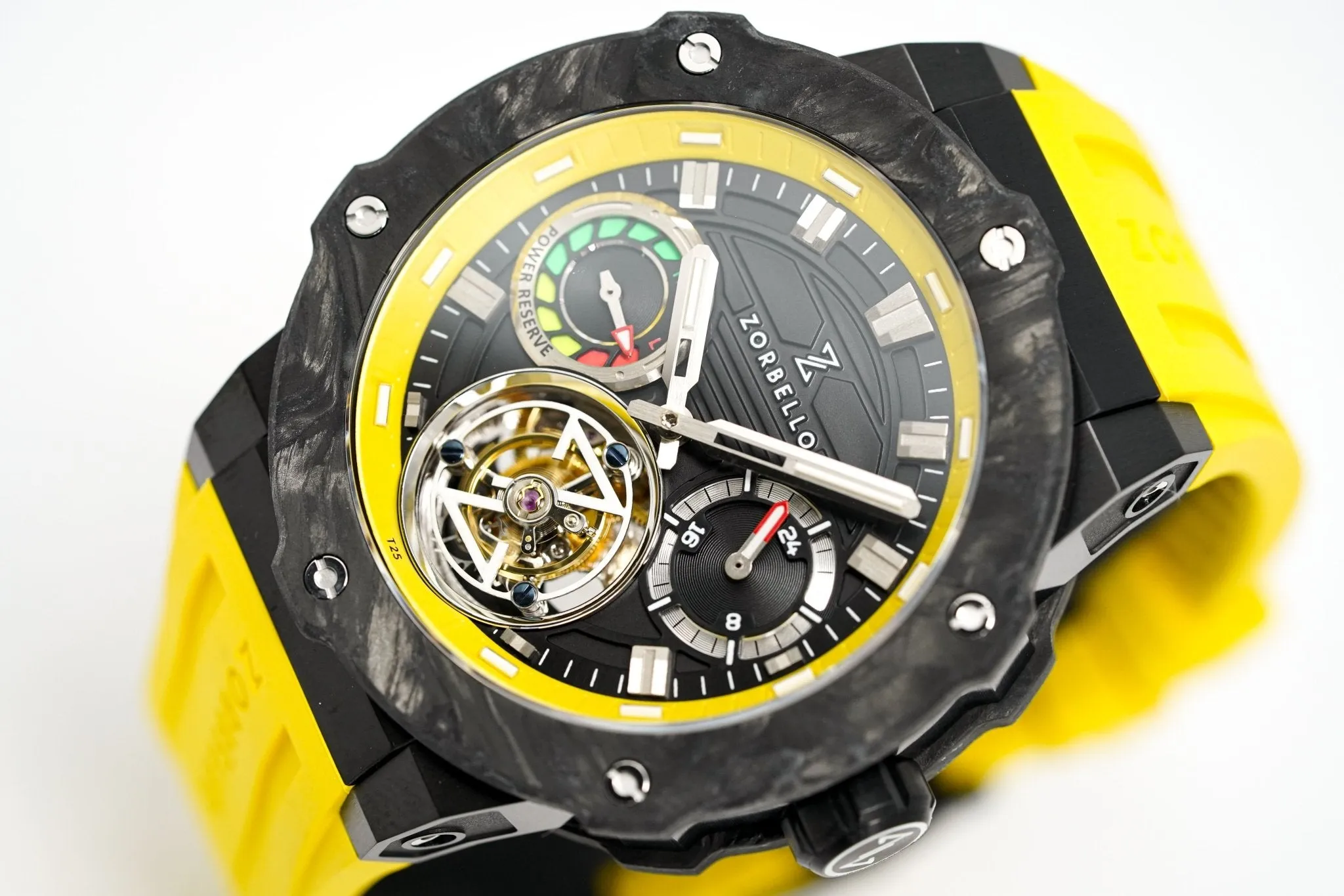 Zorbello Watch T3 Tourbillon Yellow Super-Luminova® Tritium ZBAD003 *Free Watch Winder*
