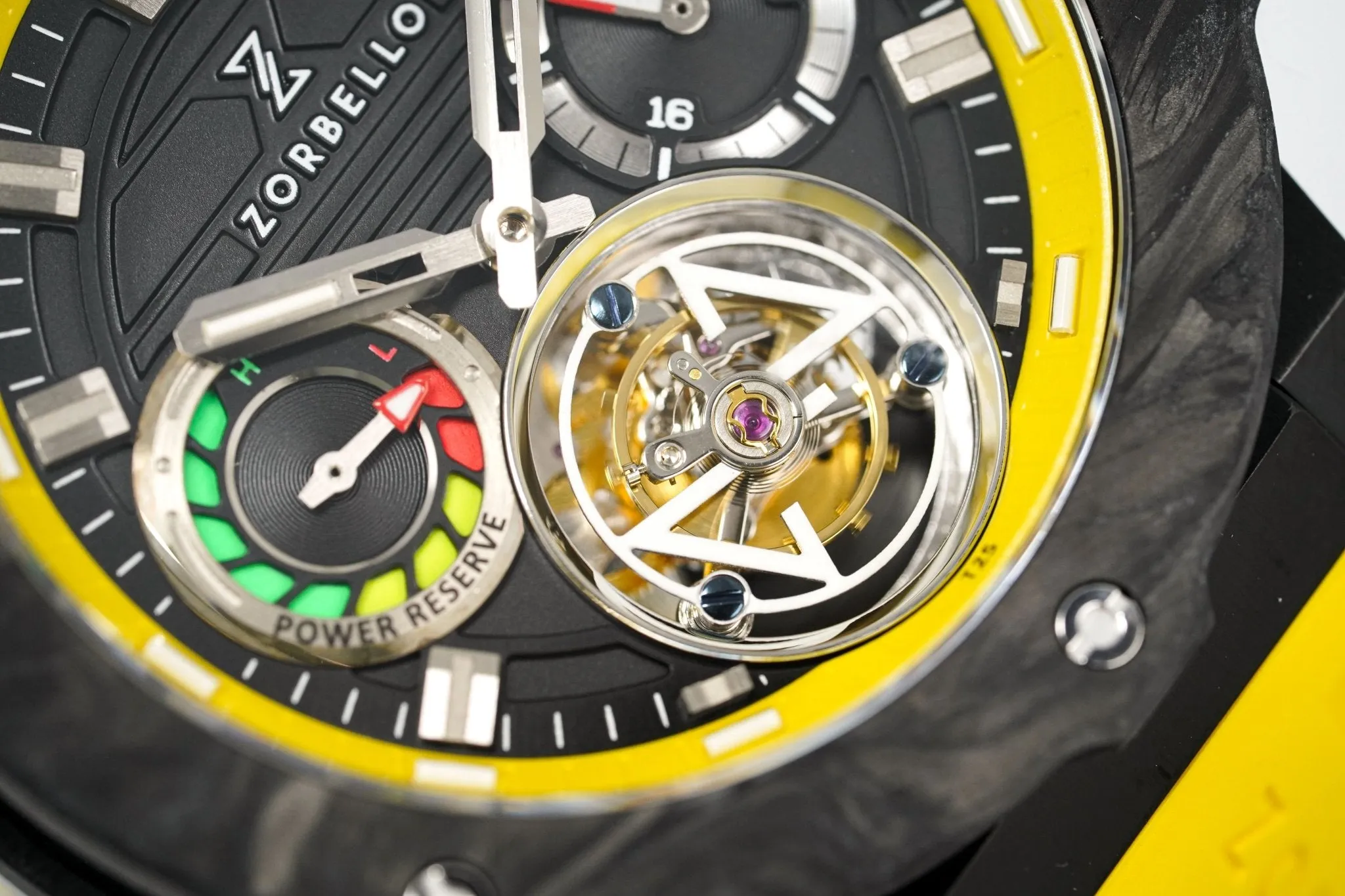 Zorbello Watch T3 Tourbillon Yellow Super-Luminova® Tritium ZBAD003 *Free Watch Winder*