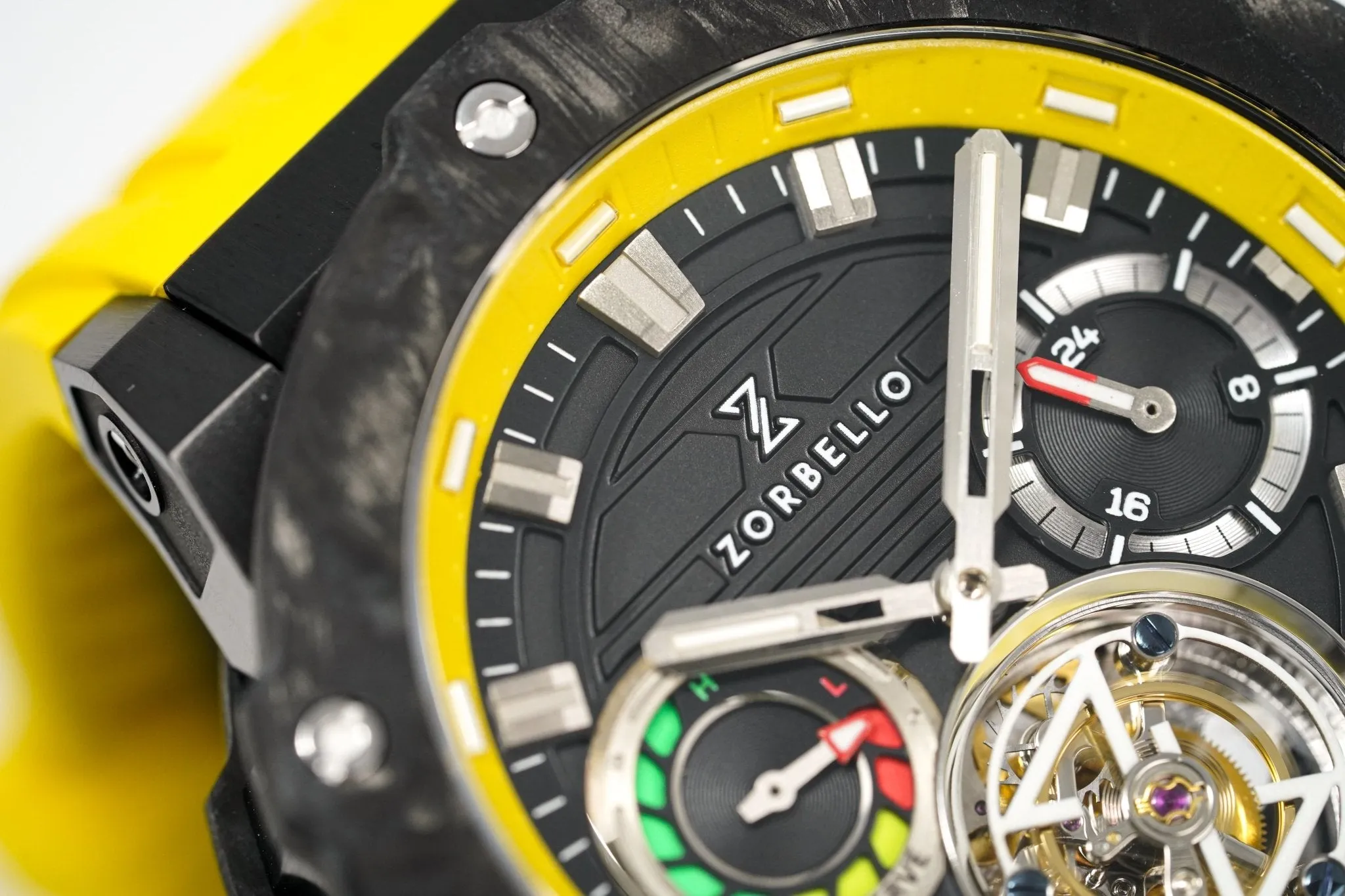 Zorbello Watch T3 Tourbillon Yellow Super-Luminova® Tritium ZBAD003 *Free Watch Winder*