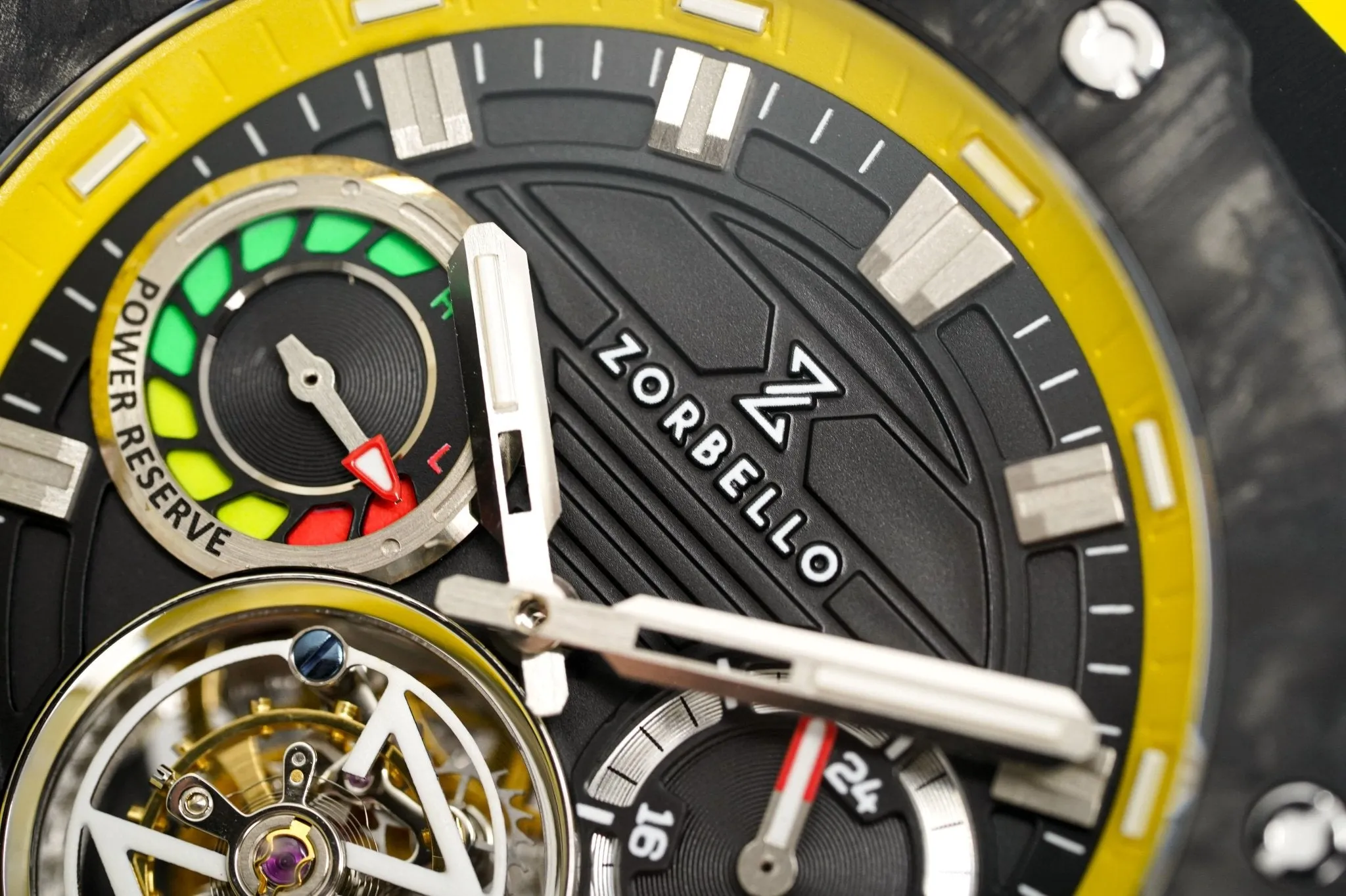 Zorbello Watch T3 Tourbillon Yellow Super-Luminova® Tritium ZBAD003 *Free Watch Winder*
