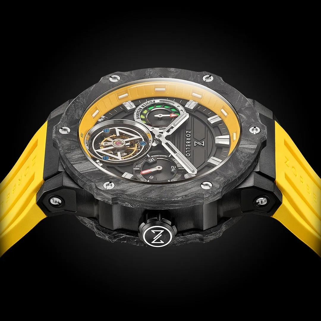 Zorbello Watch T3 Tourbillon Yellow Super-Luminova® Tritium ZBAD003 *Free Watch Winder*